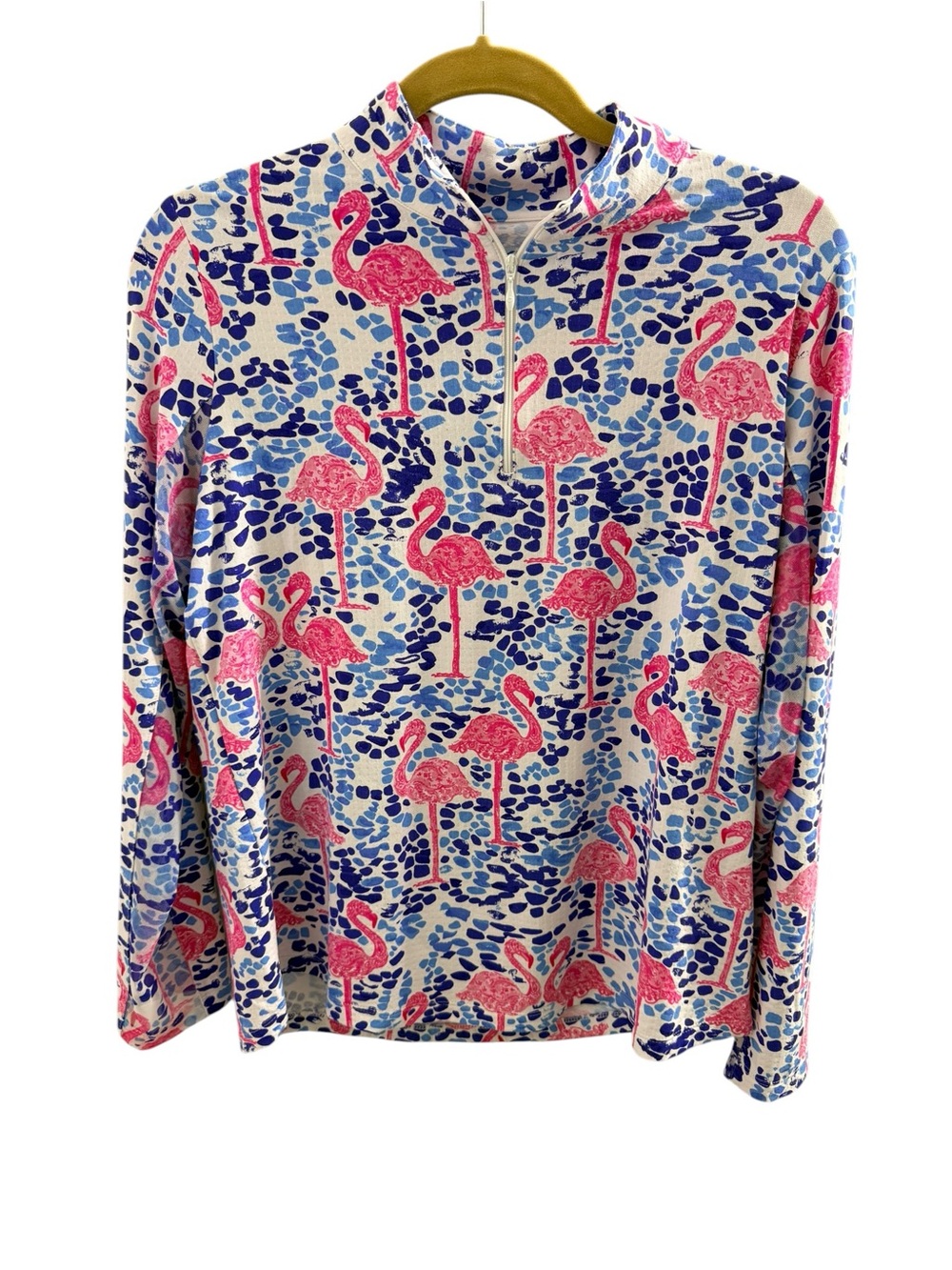 IBKÜL Performance Quarter-Zip Pullover Long Sleeve in Pink & Blue Print Large